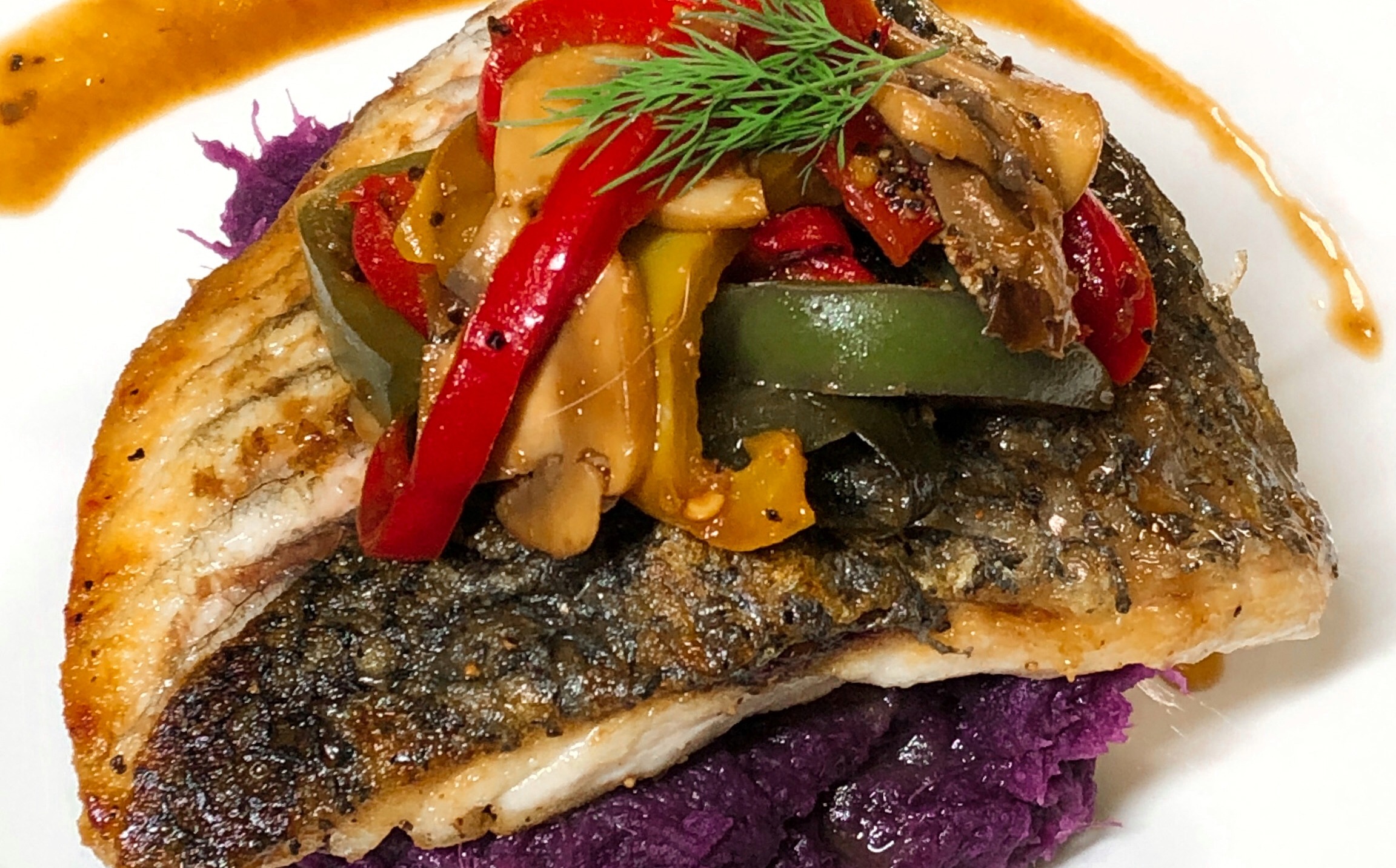 K Hlbarra Pan Fried Barramundi With Purple Sweet Potatoes And Capsicum