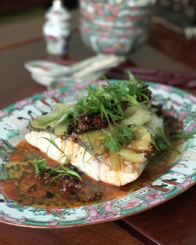 Kühlbarra: Steamed Barramundi with Kiam Chai, Chilli, Ginger & Black Bean